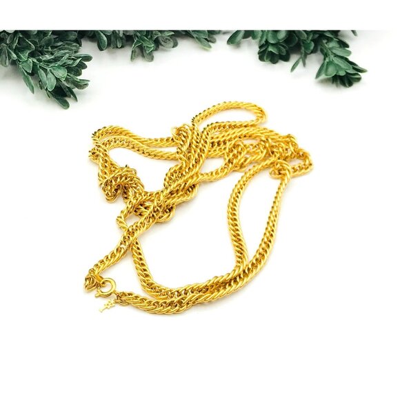 Long Gold-Tone Chain Necklace With Key Charm Pendant & Twisted Rope Design 42" l - Picture 7 of 7
